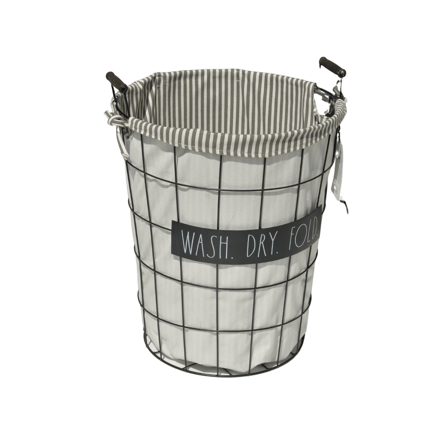 Black Round Rae Dunn Laundry Basket “Wash, Dry and Fold”