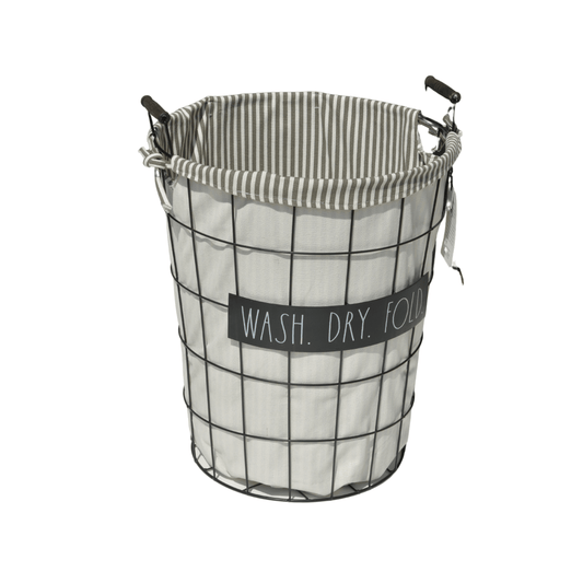 Black Round Rae Dunn Laundry Basket “Wash, Dry and Fold”